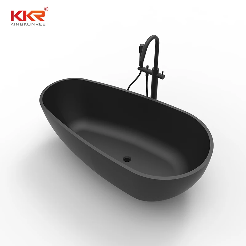 KKR Acrylic Solid Surface Stone Free Standing Bathtub Adults Tub in Apartment and Villa Bathroom