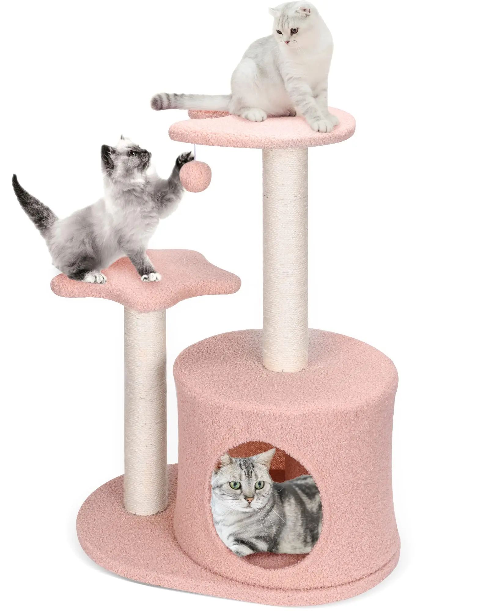 Wholesale INS Hot pink Palm Sisal Cat Trees Scratching Board Poles With Toy Hanging Ball Sisal Rope Cat Tree For Indoor