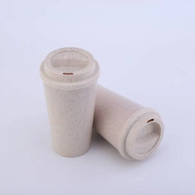 Custom Reusable Travel Mugs Bio Degradable  Wheat Straw Rice Husk Fiber Single Wall Coffee Cup