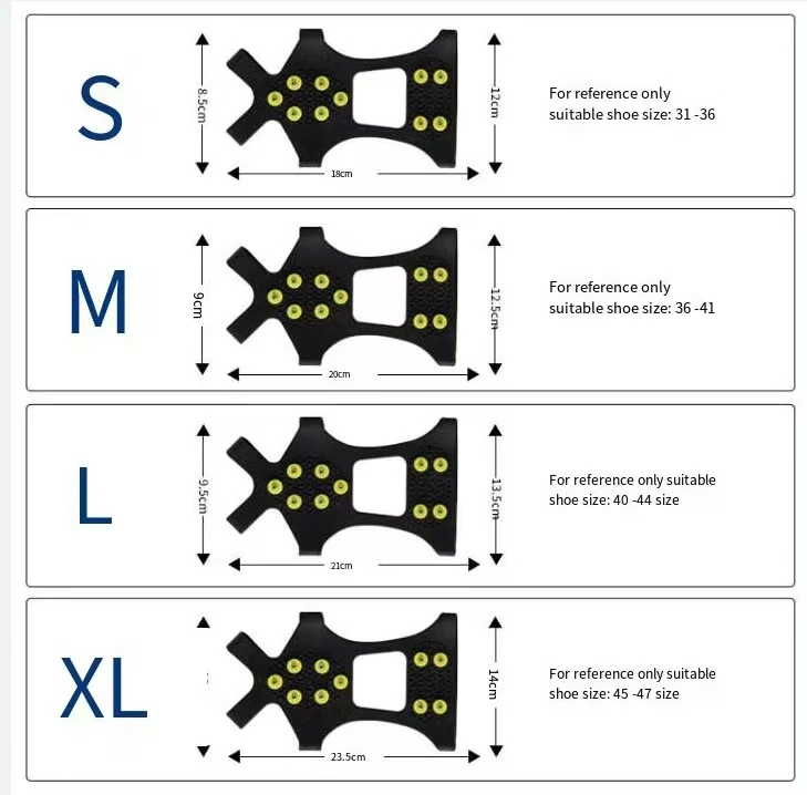 10 Steel Rubber Spikes Crampons Ice Cleats for Shoes and Boots,  Anti Easy Slip Studs Grippers,  Slip-on Stretch Footwear