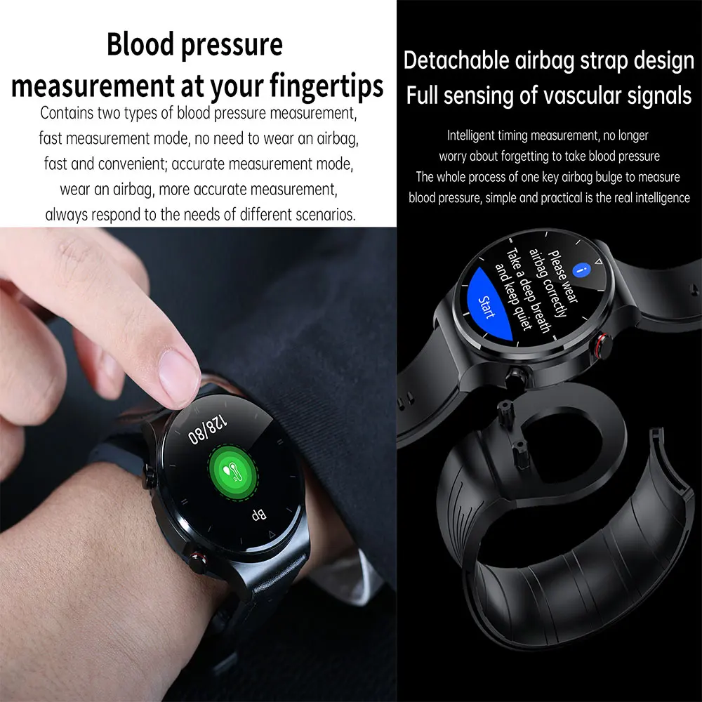 Medical grade most accurate air bag pump inflatable cuff ppg blood pressure heart bit rate monitor wrist watch
