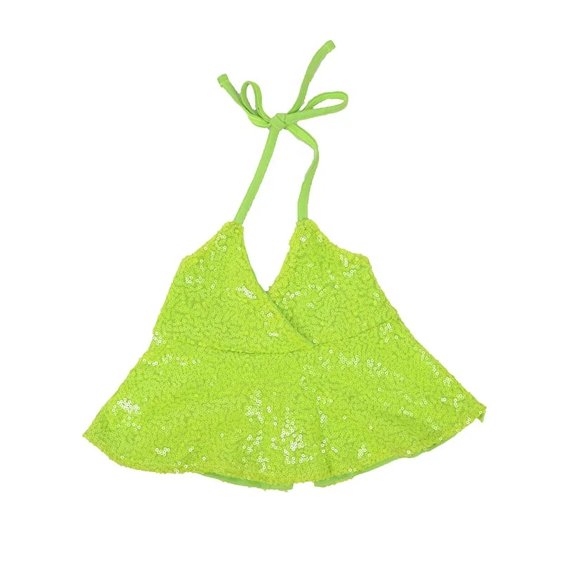 Летняя повседневная детская футболка R1 с принтом для девочек, детский жилет для девочек, детские топы на молнии с блестками и воротником-халтером