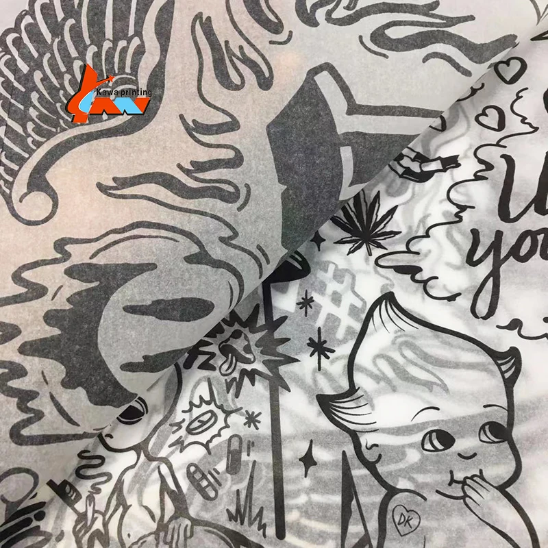 White silk paper with black logo / black logo on white tissue paper / black tissue wrapping paper with white logo printed