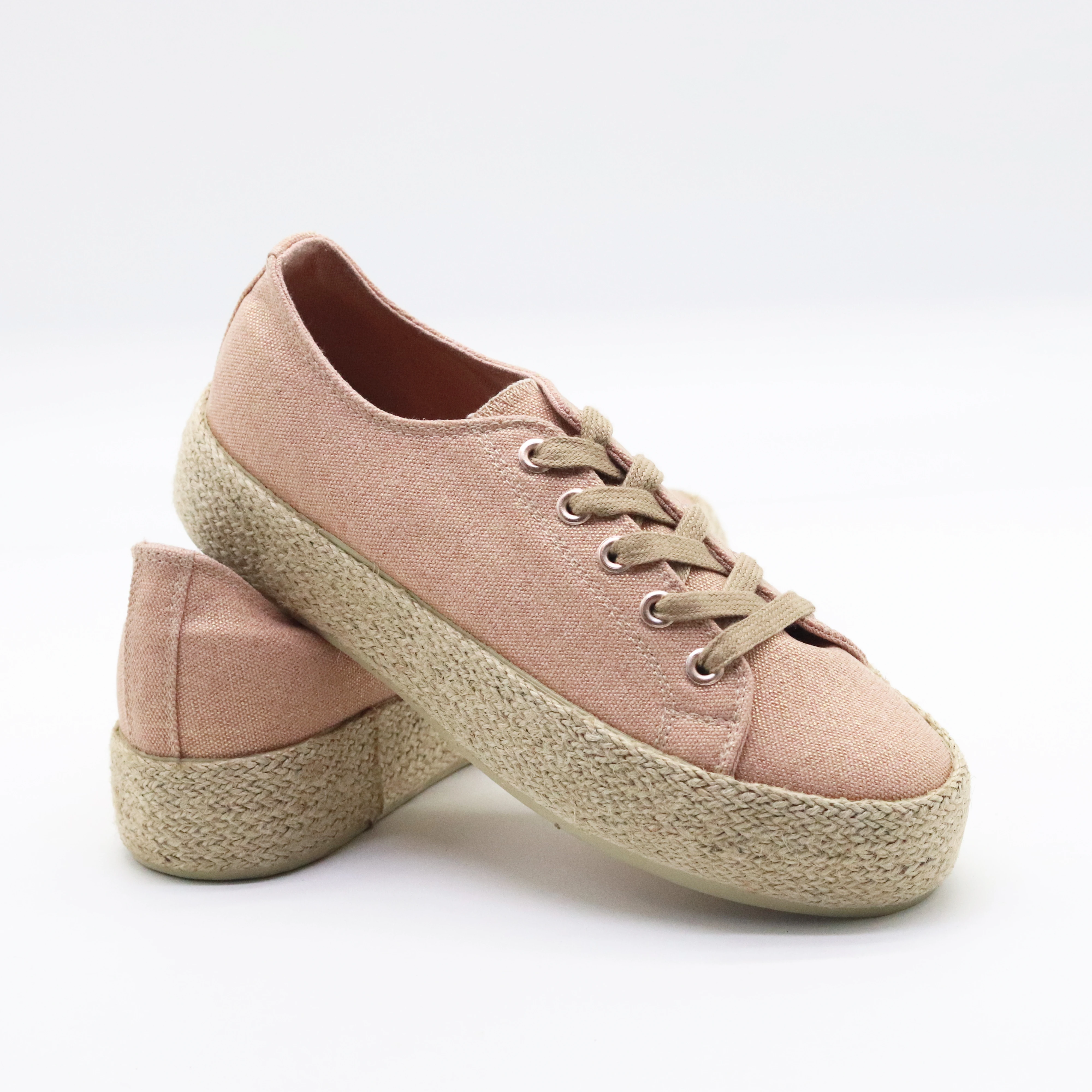 vulcanized Height Increasing Canvas Trendy Shoes Tie up pink hemp rope flat shoes women Canvas