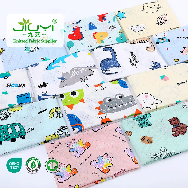 Factory Direct Sale printed Love jacquard jersey fabric for baby clothes t-shirt