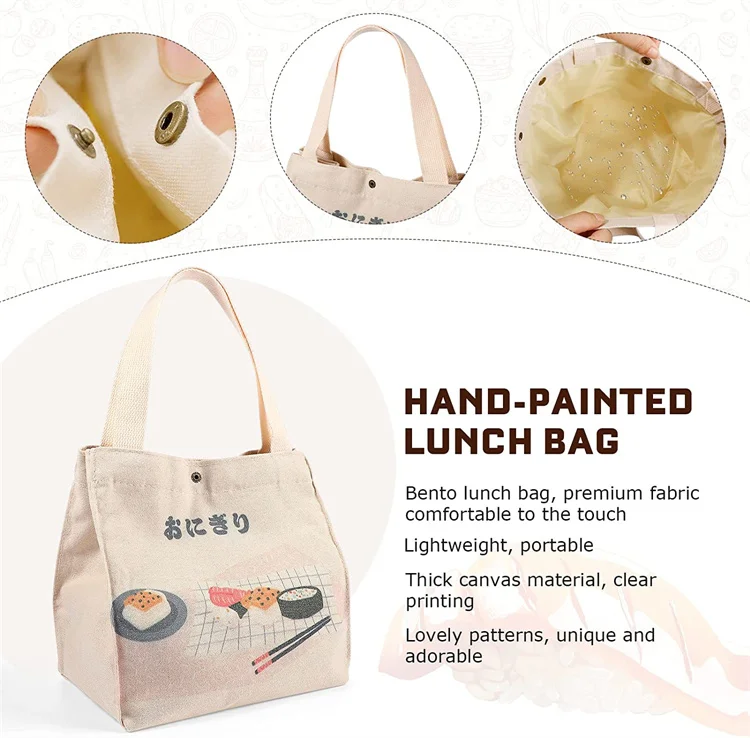 High quality Japanese style bento lunch carry bags thermal lunch tote handbag canvas shopping bag