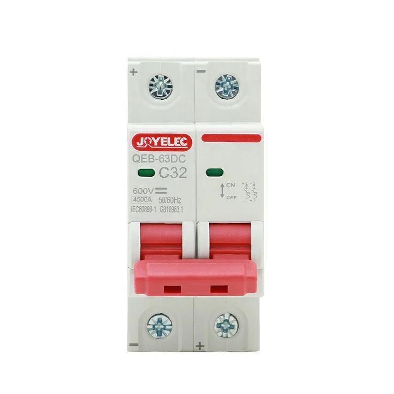 JOYELEC 2P DC 600V Solar Mini Circuit Breaker 3A 6A 10A 16A 20A 25A 32A 40A 50A 63A DC MCB for PV System