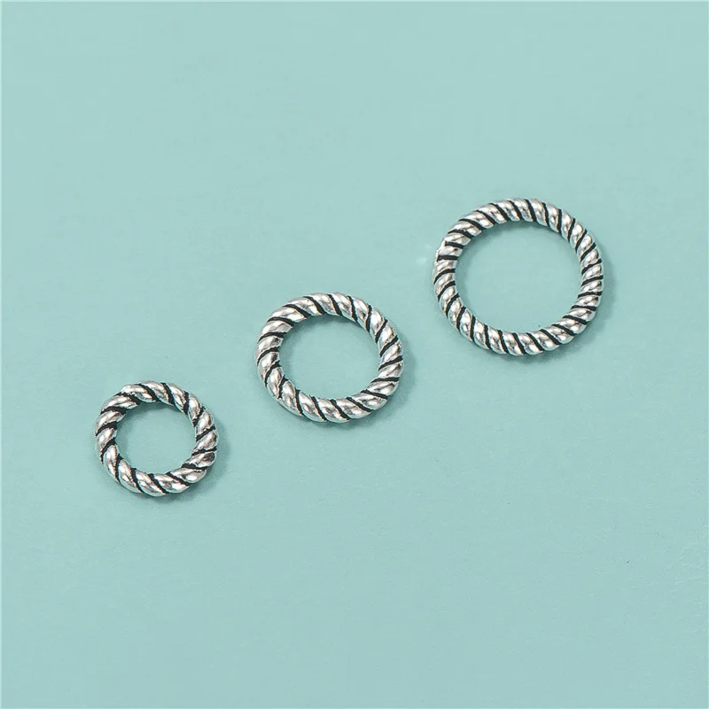 Latest Design 925 Sterling Antique Silver Round Closed Ring Twisted Wire Beads In Jewelry Findings