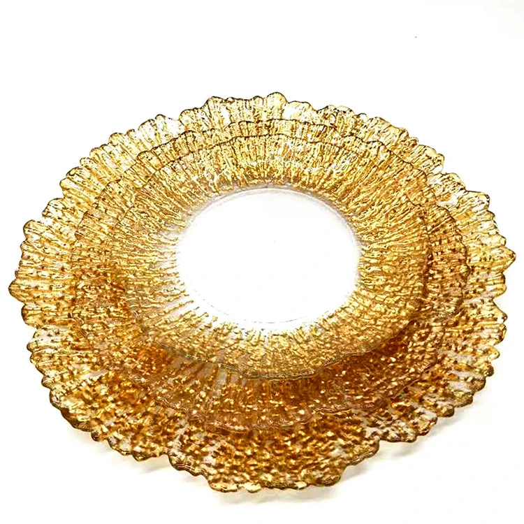 Good Supplier Rim Charger Crystal Decorated Plate Glassware Gold