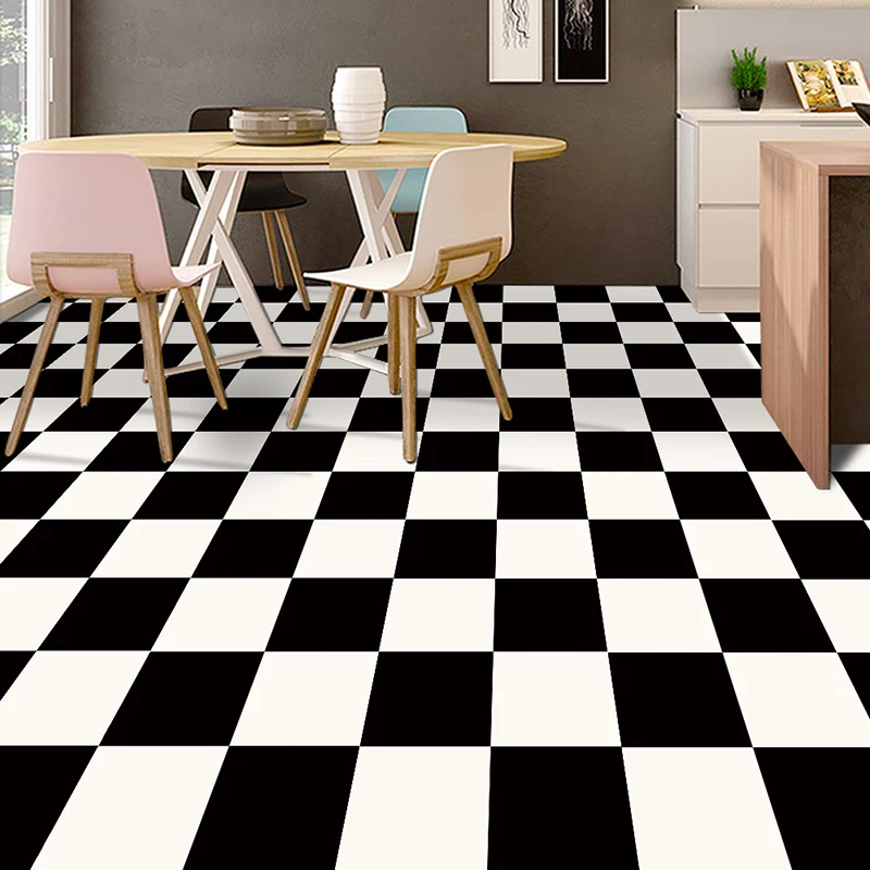 
Floor tile black and white square stickers bathroom art self-adhesive floor stickers 