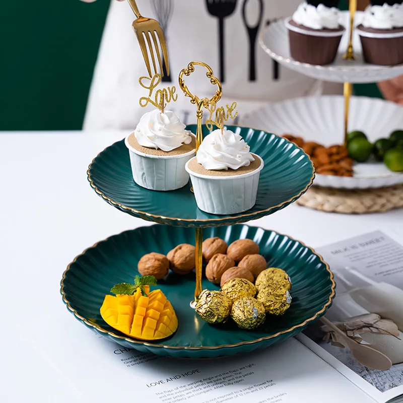 creative 2-3 tiers flower round plate cake stand with golden rim ceramic plate melamine plates set dinnerware