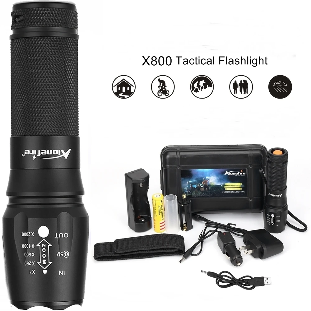 AloneFire X800 XM-L2 светодиодный зум высокой мощности фонарик прожектор фонарь рабочий Кемпинг лампы в форме свечи света 18650 аккумуляторная батарея