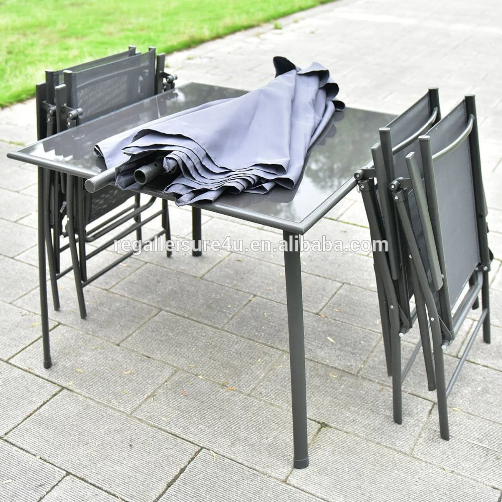 6 шт. садовая мебель для патио, 4 складных стола и стулья с зонтиком