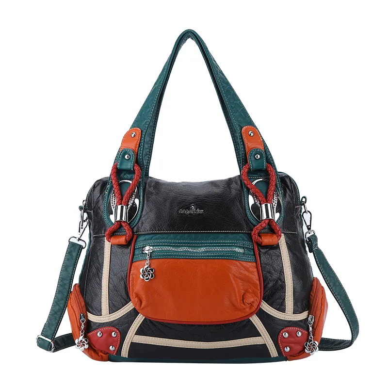 Женская Лоскутная сумка Angel Kiss цветная комбинированная на плечо