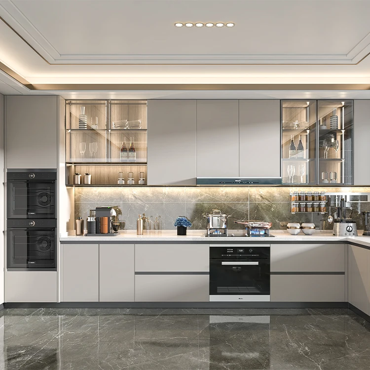 SANTOPOVA white pvc kitchen cabinet allure bfp simple designs automatic open way  craigslist free  u shape kitchen cabinet