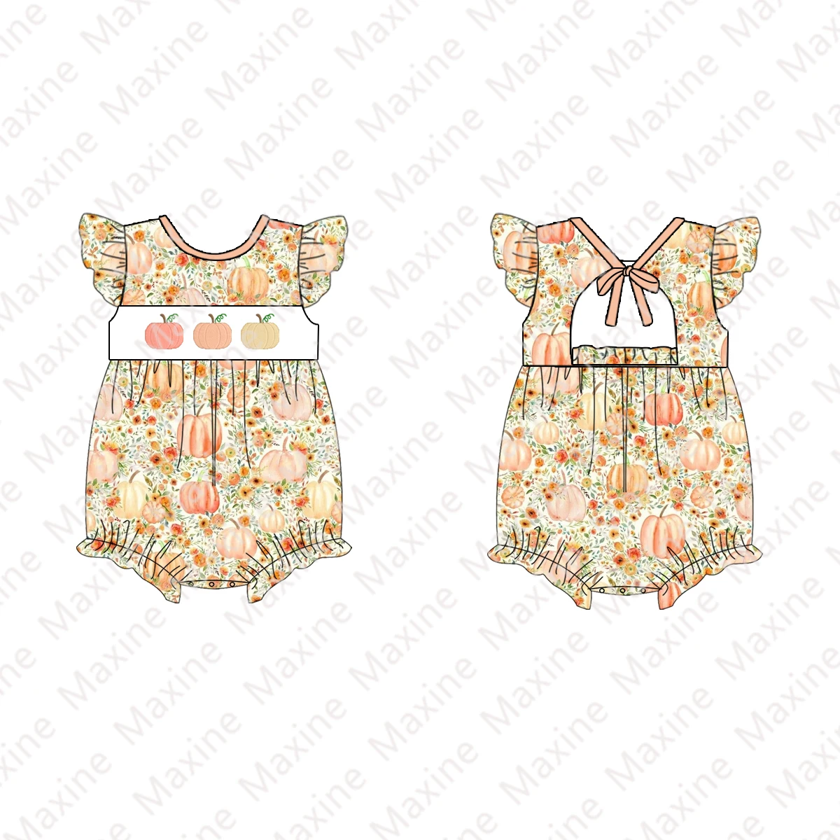 2023 Girls fall boutique outfit flutter top and scalloped shorts outfit pumpkin embroidery baby clothing sets