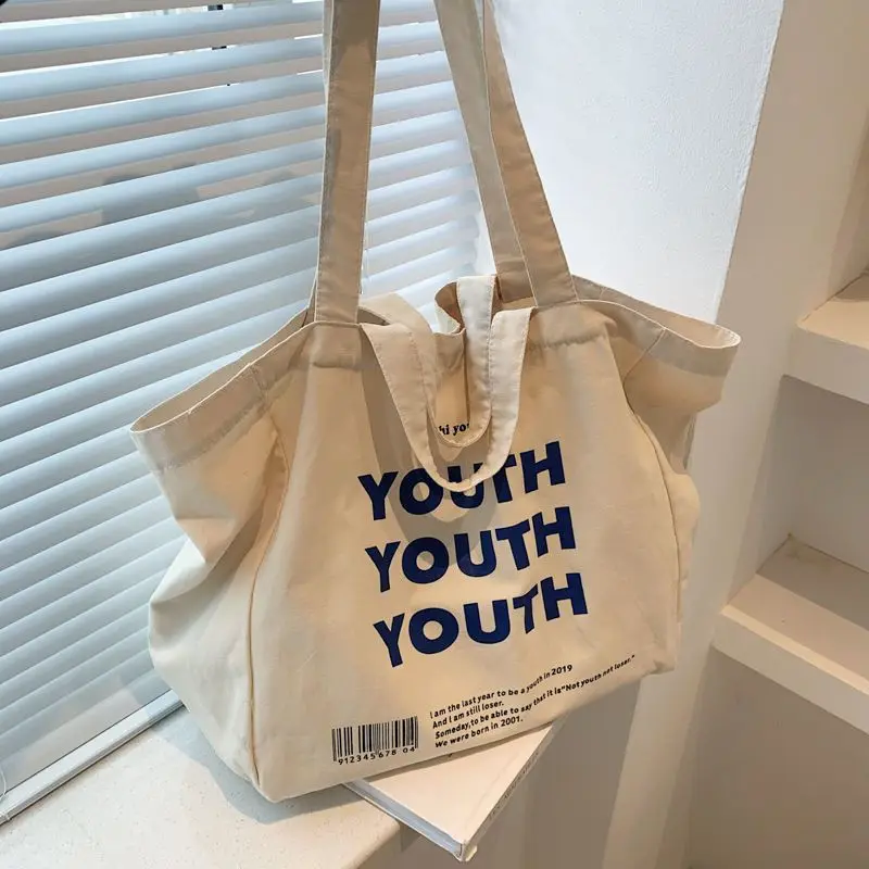High quality Reusable Blank Custom Print Logo Cotton Large Shopping White Canvas Tote Bag With Pocket And Zipper