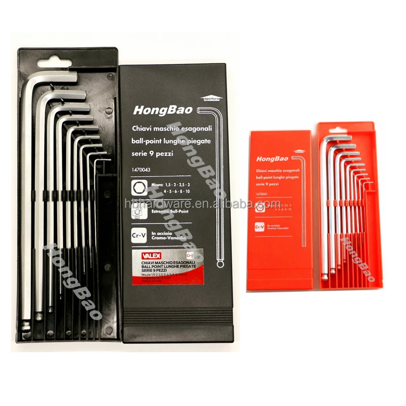 Hex Key Allen Wrench Set, SAE Metric Long Arm Ball End Hex Key Set Tools Kit Industrial Grade L Hex Key Set Plastic Box Packing