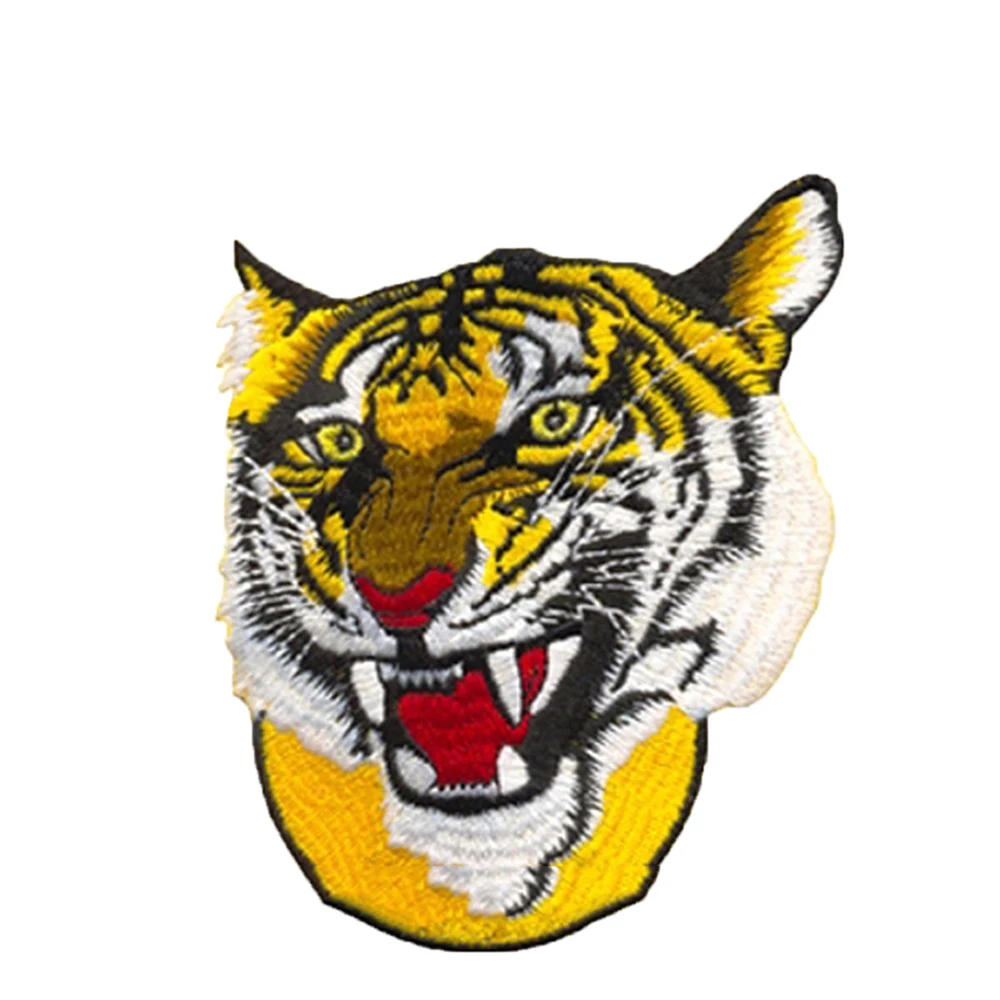 design custom tiger head logo high density machine embroidery badges and patches for clothes and hat