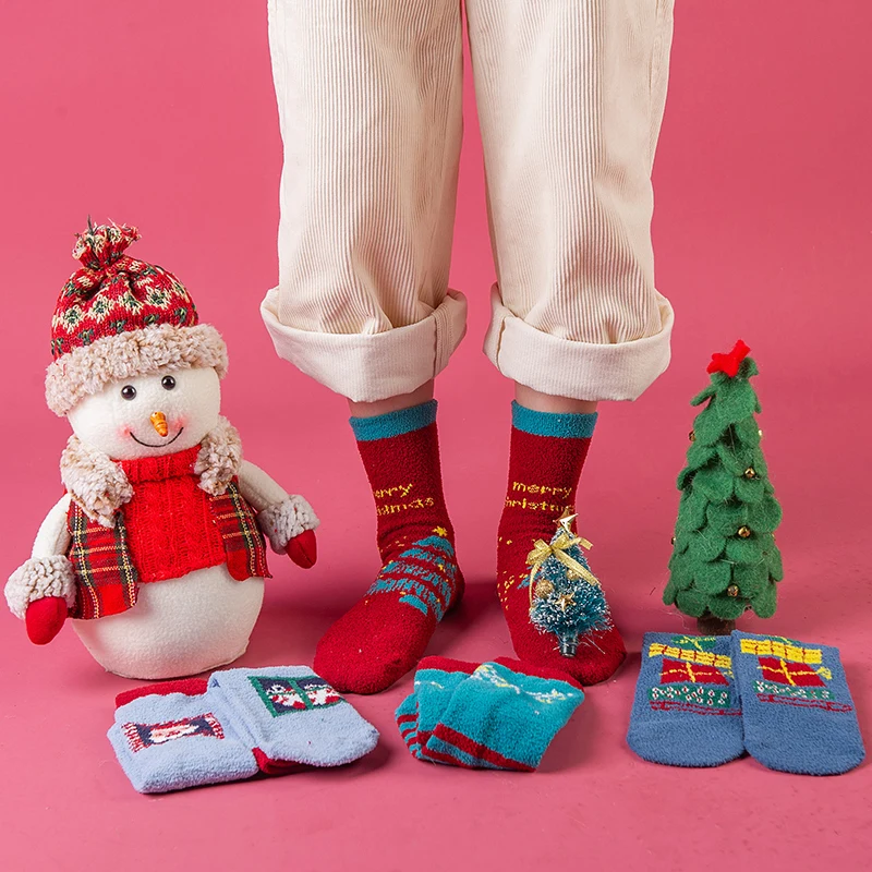 Christmas Fuzzy Socks 6 Pairs Christmas Holiday Soft Cozy Socks Warm Slipper Winter Socks for girls
