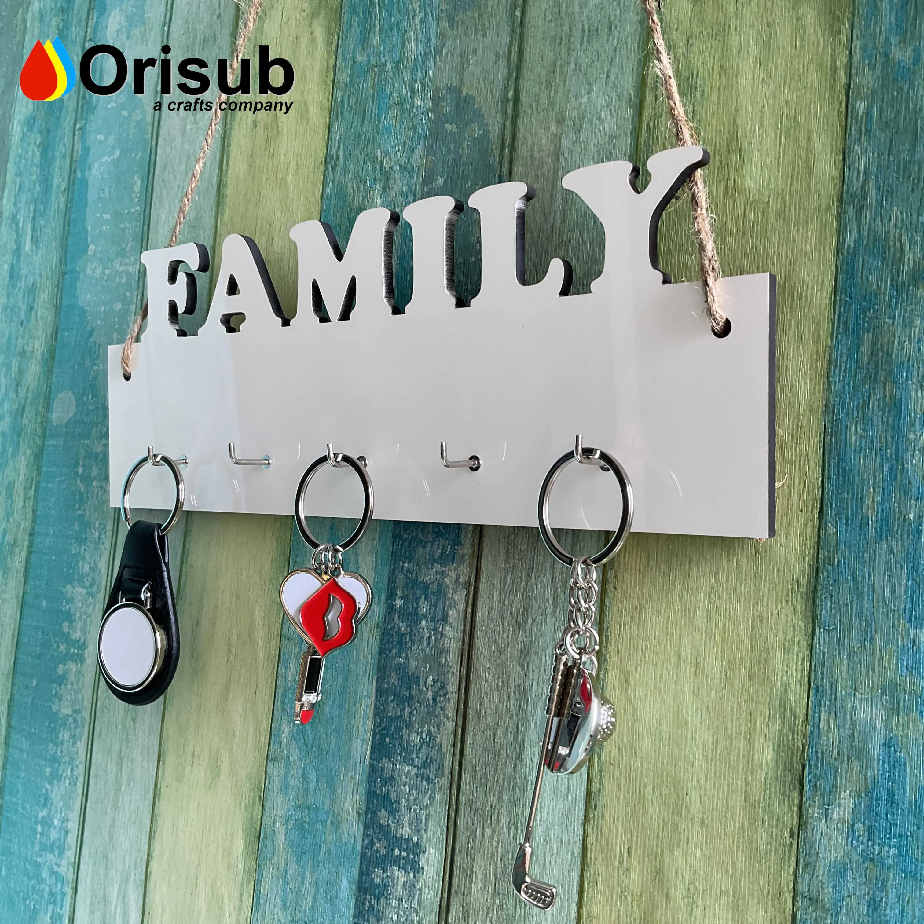 Personalized white MDF sublimation HOME key holder with 4 hooks