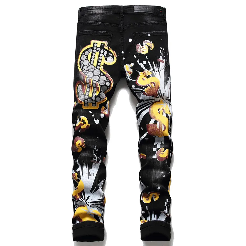 
oem mens graffiti jeans stretch with holes skinny jeans men 2020 