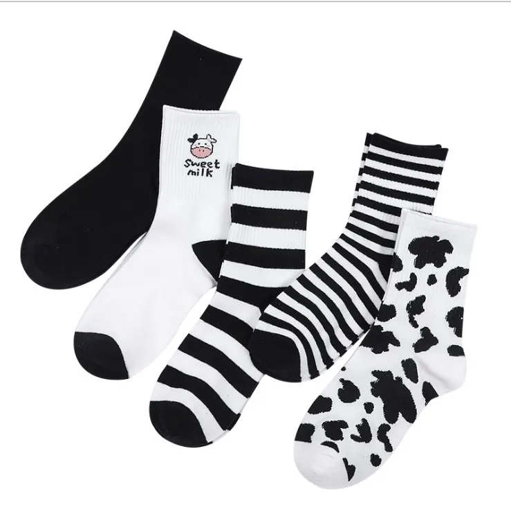 
Striped socks funny cow print white cartoon calcetines harajuku skarpetki cute animal chaussettes kawaii happy sock for Girls 