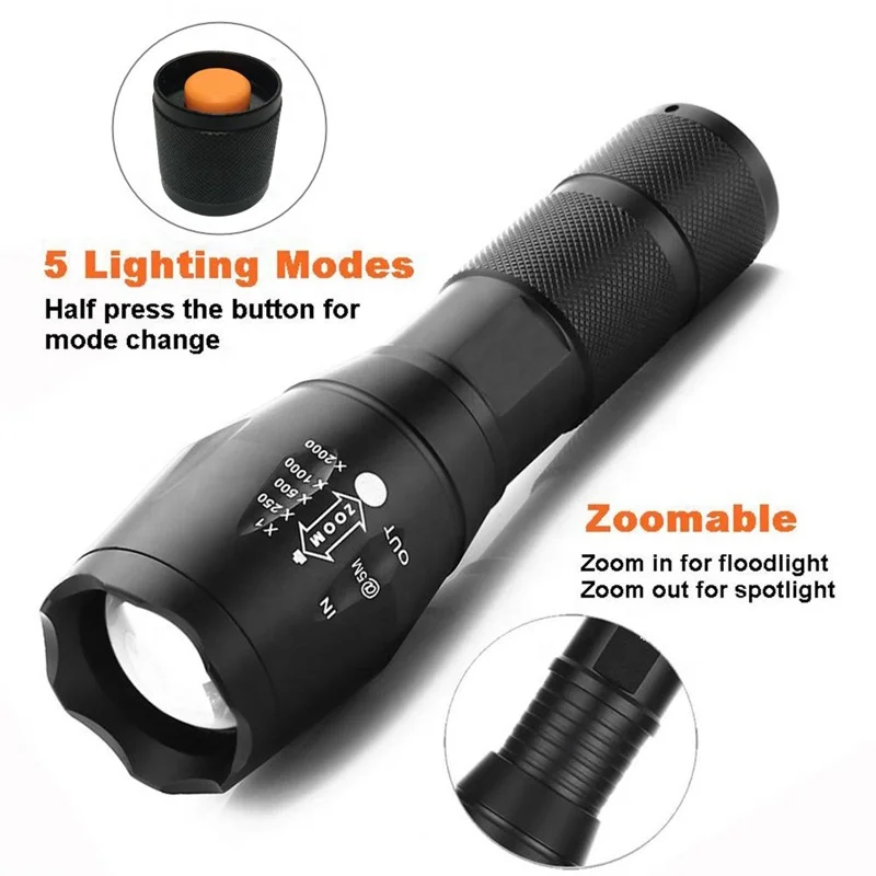 High Power Camp Waterproof Flash Light Set LED Rechargeable Tactical Torches Telescopic Tochlight Flashlight