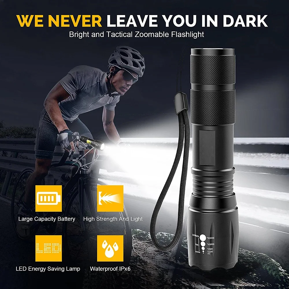 Aluminum Alloy Torch Light Outdoor Camping 1200 LM XML T6 Zoomable Self Defensive Led Tactical Flashlight
