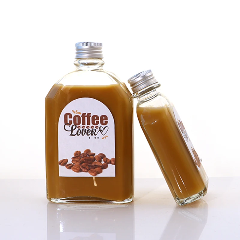 Flat flask shape with aluminum cap for iced cold brew coffee 100ml 200ml 250ml 350ml 500ml Glass Bottles
