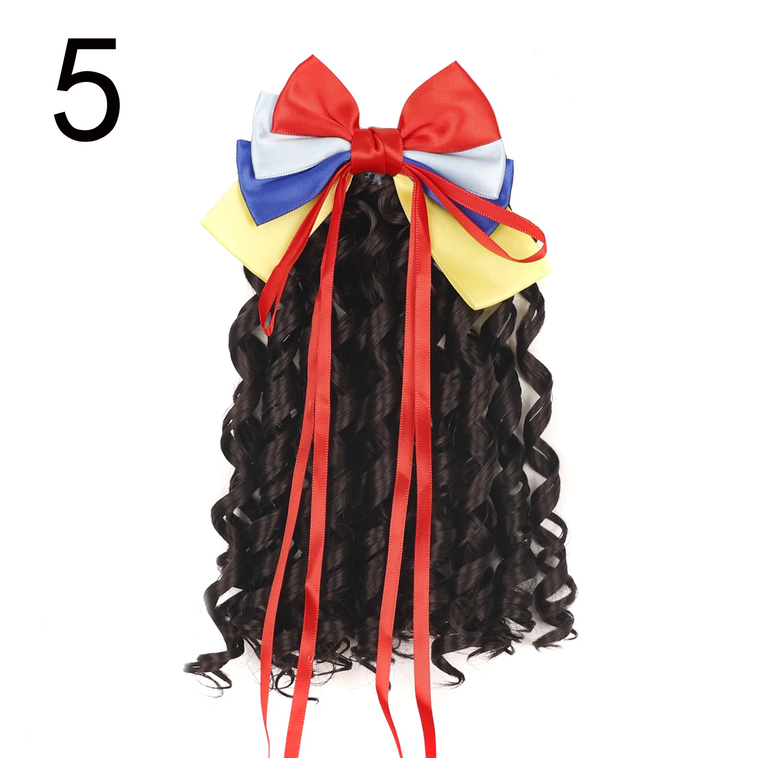 Synthetic Black Princess Curly Wig Hairpieces Hair Spiral Bouncy Curly 8 Inch Kids Ponytail With Bow For Girl Hair Accessories