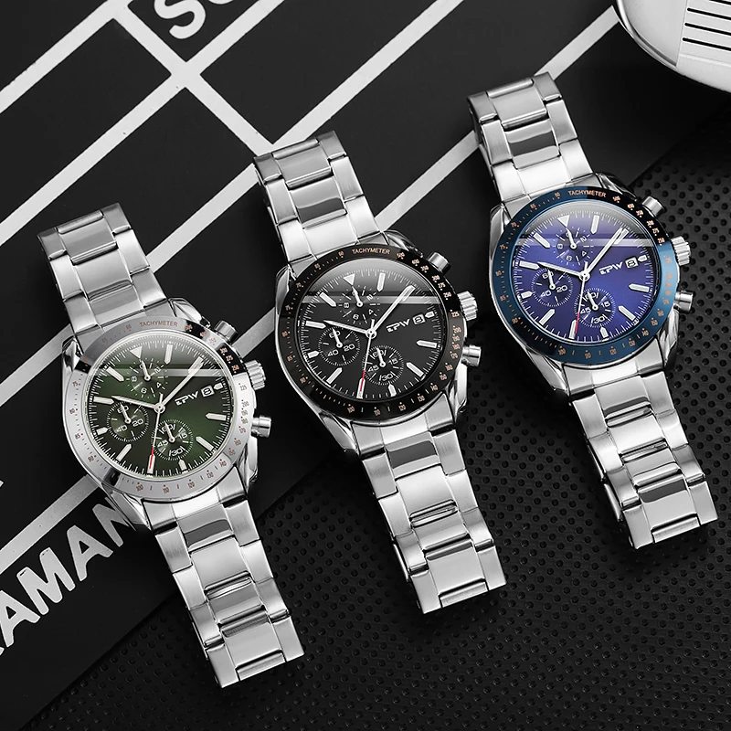 Wholesale Multi function Stainless Steel Calendar Brand Leather Quartz Watches For Men Luxury Wristwatch Montre Homme