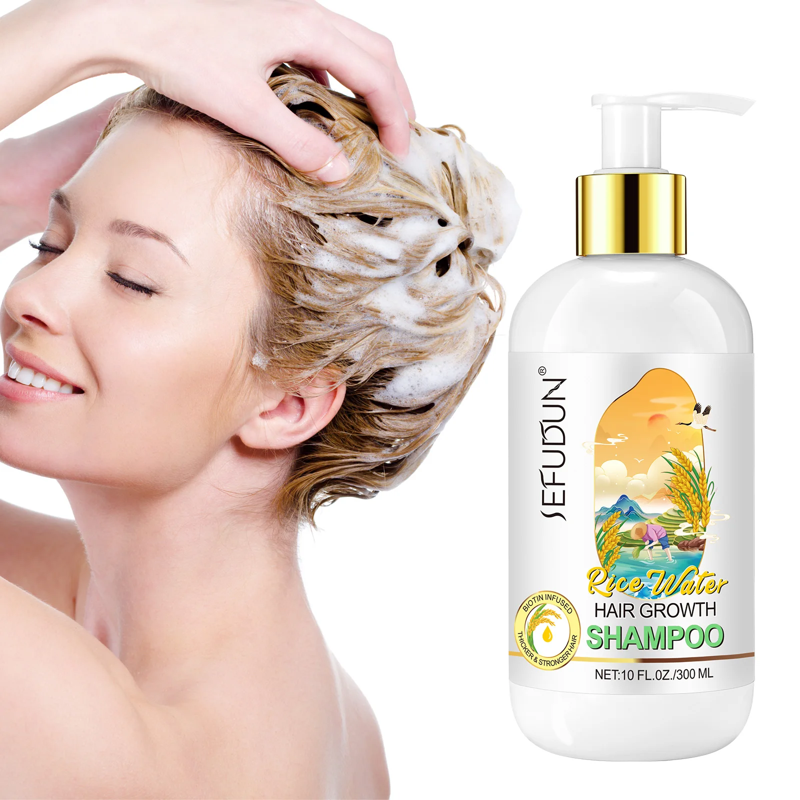 SEFUDUN private label deeply nourishing moisturizing natural organic anti hair loss biotin rice water hair growth shampoo
