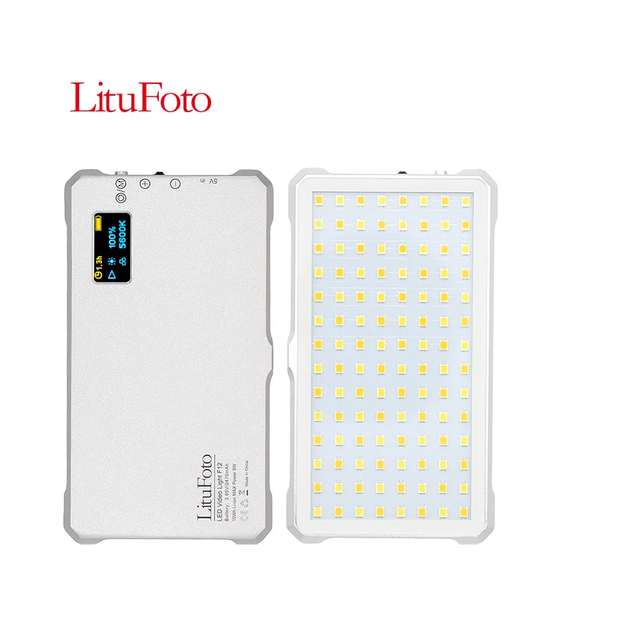 Litufoto F12 Portable LED On Camera video Light for phone photography Built in 2470 Battery 112 Bicolor Leds Dimmable 3200-5600K