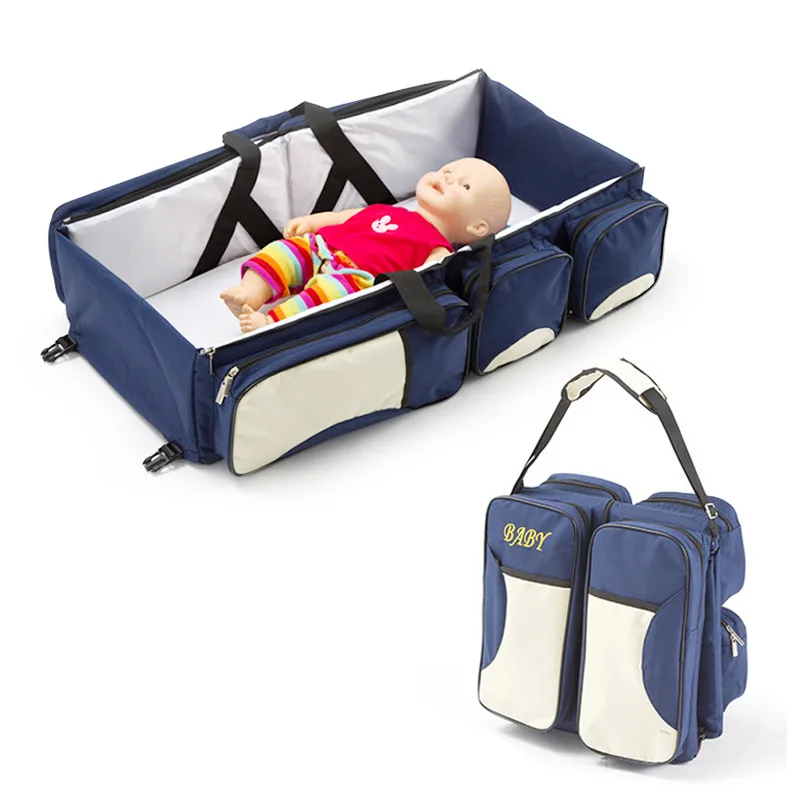 
High-quality and large-capacity design mommy outdoor baby folding stuffed bed, diaper backpack 