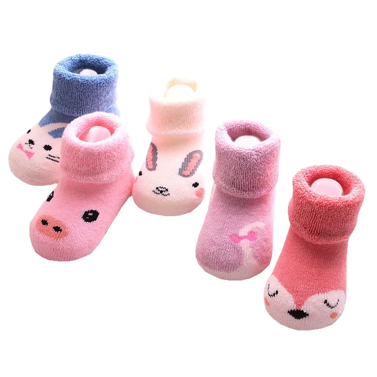 Free Samples Stock Wholesale Custom Baby Boy And Girl Animal Face Terry Cotton Socks For Kids 6-12 Month