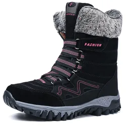 High-Top Cotton Plush Lining OEM Waterproof Snow Boots Women Winter Warm Shoes for Outdoor Hiking Ankle Boots