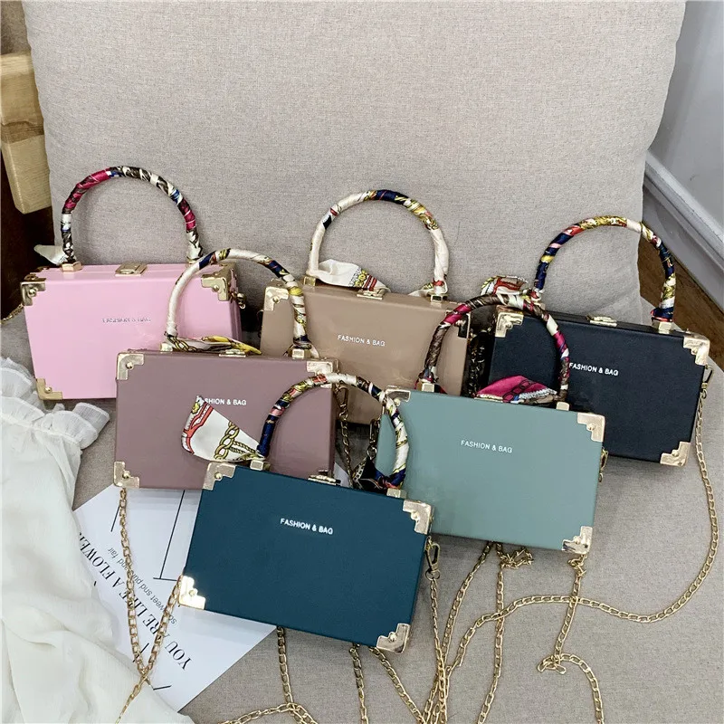 2021New korea style box hand bags women fashion lady purse bandana handbag with chain