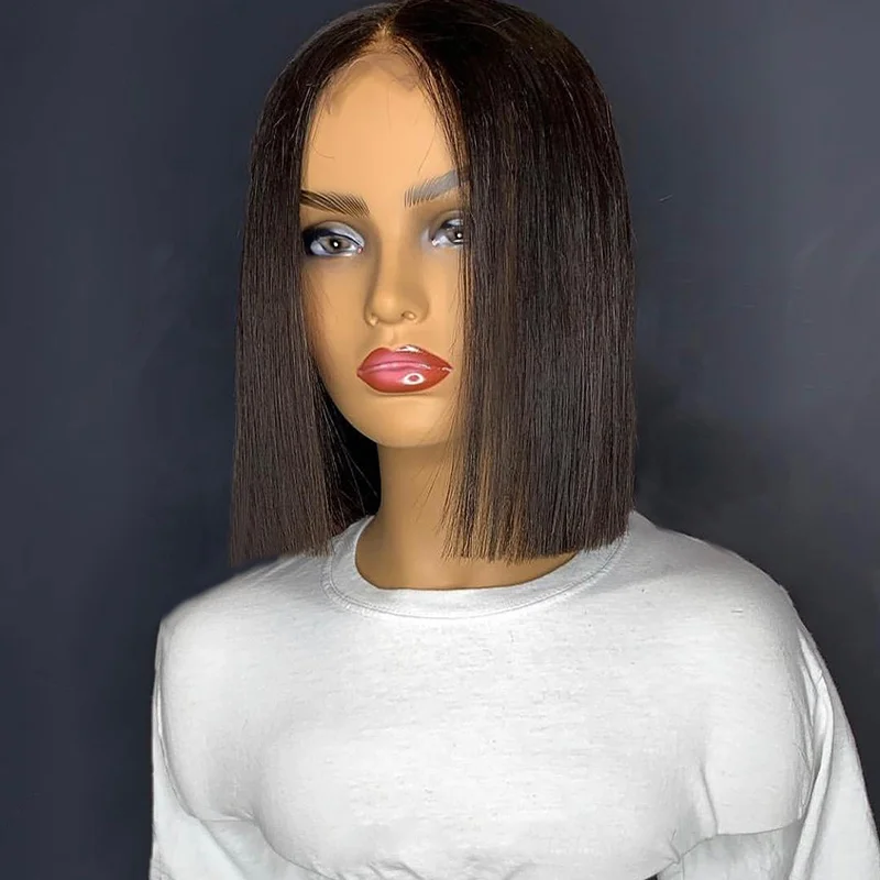 Good Looking 10 Inch 12 Inch Bob Short Brazilian 100% Human Hair Full lace Wig With Bangs