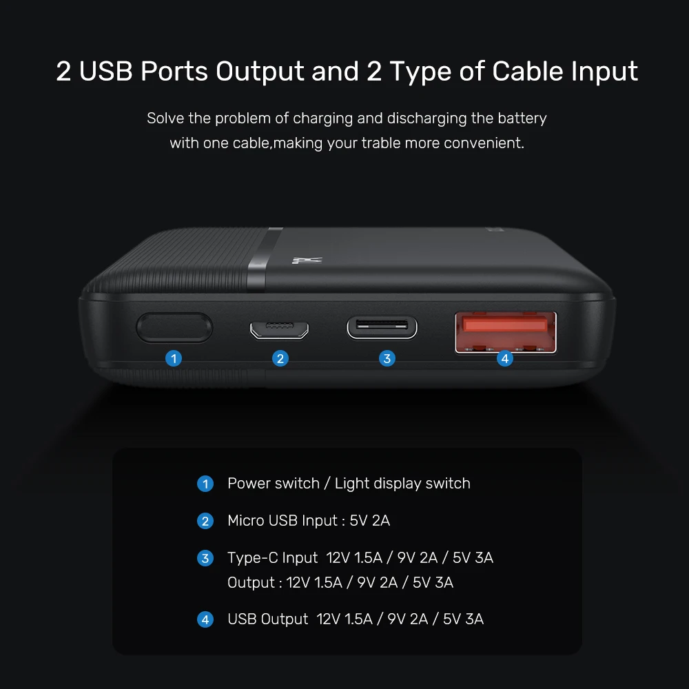  TOPK 18Вт QC3.0 PD 10000 мАч Внешний аккумулятор i1015P Быстрая зарядка USB Type C портативное мобильное зарядное