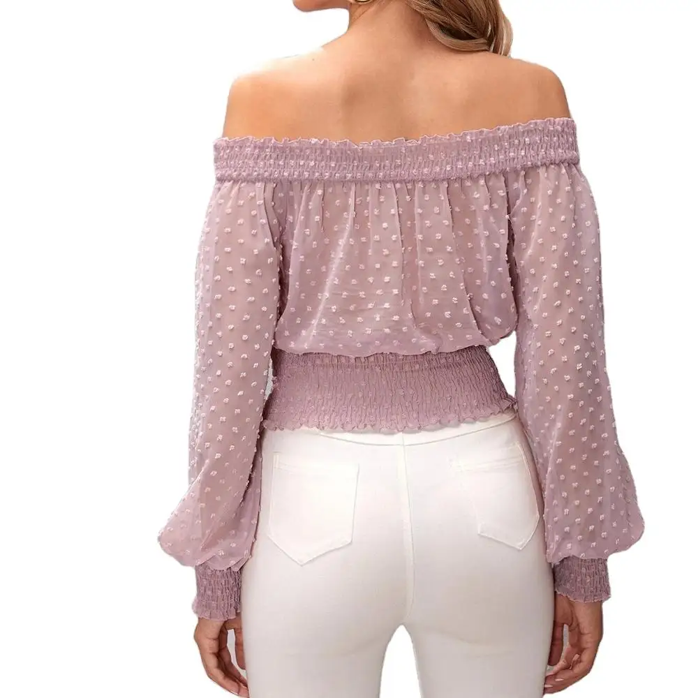 Elegant top ladies blouse fancy latest casual new arrival long sleeve custom crop spring fashion chiffon tops blouses for women
