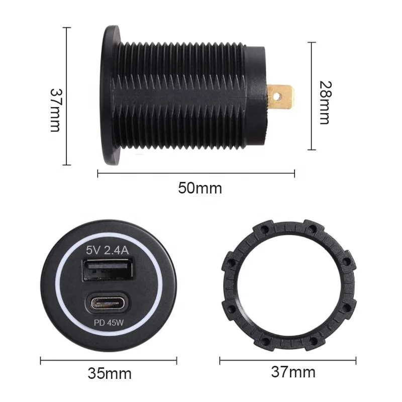 DC 12 В 24 в двойной порт USB PD 1A1C 45 Вт Зарядное устройство гнездо адаптер электрическая розетка для автобуса автомобиля морской RV Зажигалка водонепроницаемая