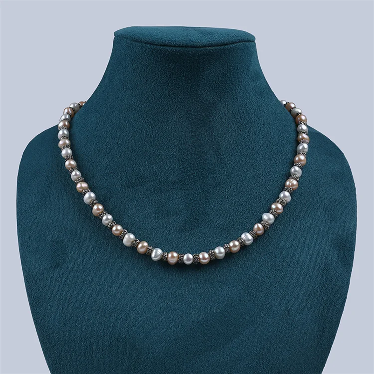 6-7mm Potato Real Natural Freshwater White Pink Purple Pearl Jewelry Set