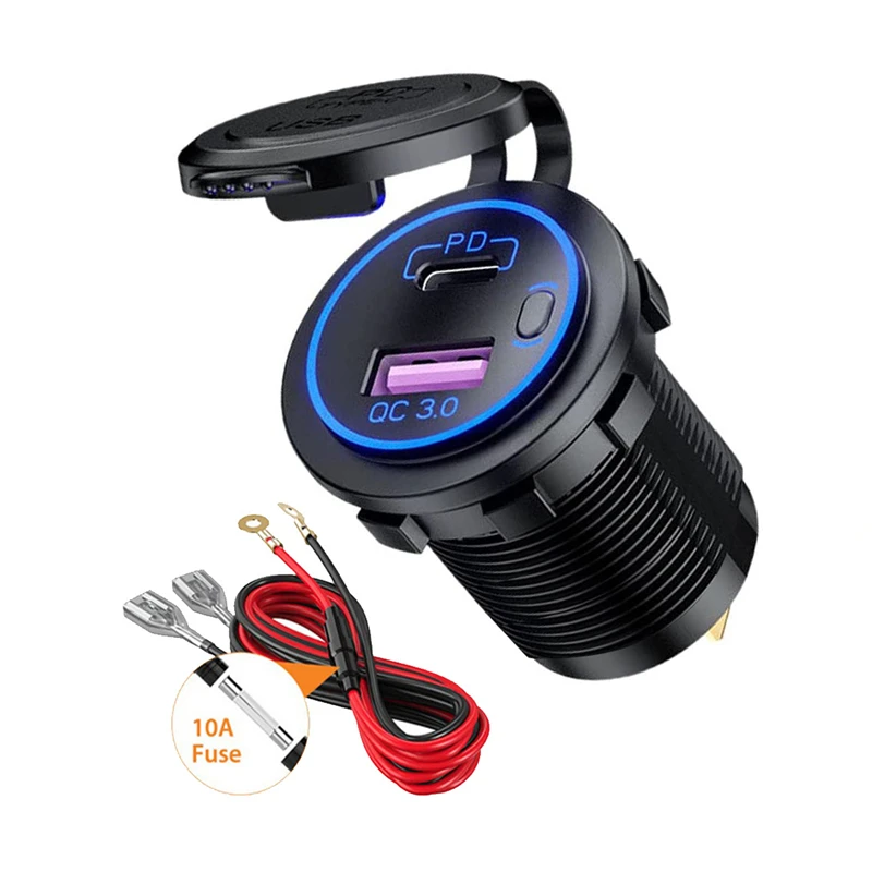 Touch Switch Led Light Quick Charging 36W 12V/24V Fast Charger DIY Car Charger Socket for Car Boat Marine ATV Bus Truck