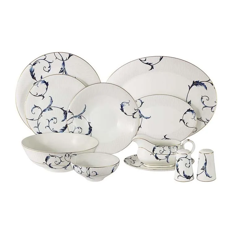 Tangshan Factory  Blue  New  Fine Bone China Porcelain 5pcs Dinner Sets For 1 Person