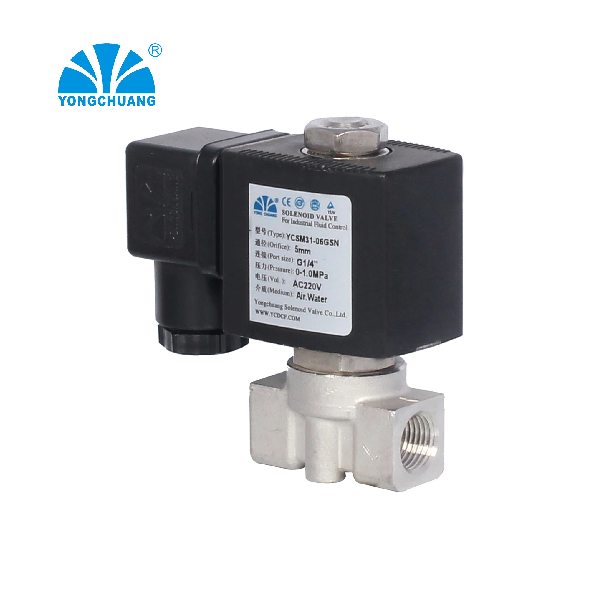 Yongchuang YCSM31 CE approved Brass stainless steel water direct acting solenoid valve 12v 24v dc