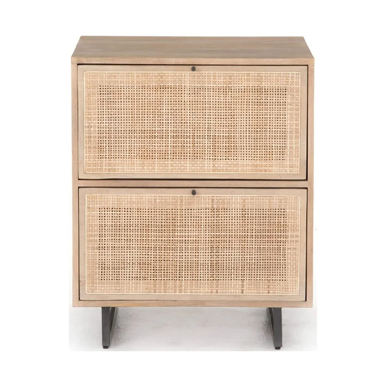 BELLEWORKS Custom Rattan Furniture Modern Storage Drawer Cabinets Wooden Rattan Nightstand Side Bedside Table