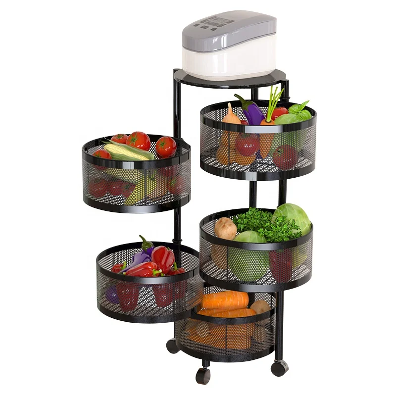 Modern white black Kitchen storage rotatable shelf 3/4/5 layers vegetable or fruit storage rack
