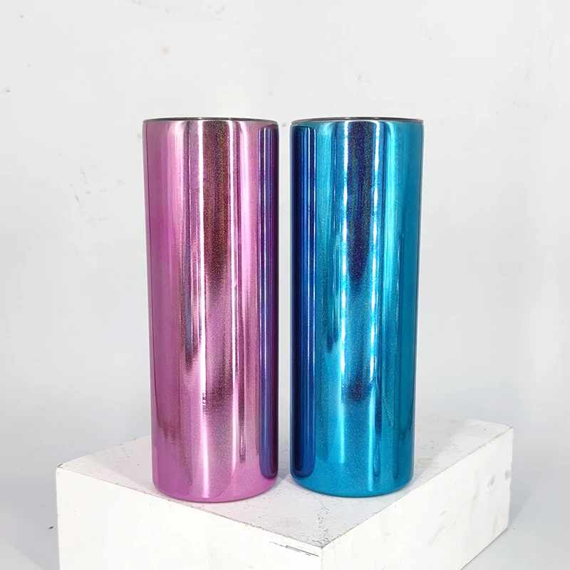 Glitter 20oz double wall blank mirror sublimation tumblers straight magic mirror tumbler sublimation with lid