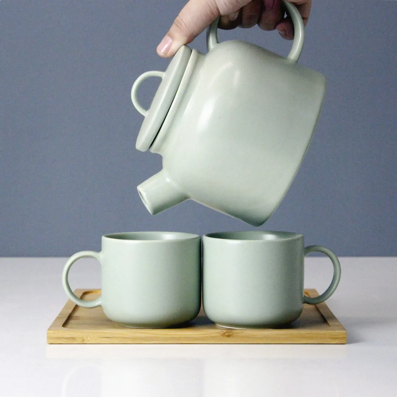 Ceramic tea set tea pot cup for coffee tea with bamboo wooden tray Customized luxury design Floral Daily use Gift Shop